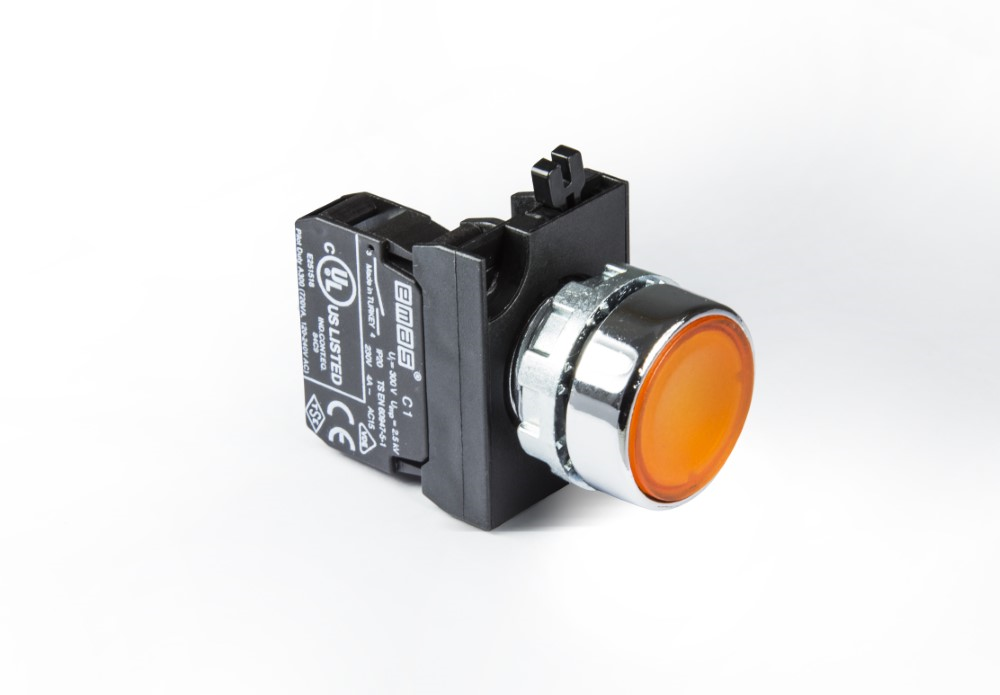 EmasEmas CM100DS CM Serisi Metal 1NO Yaylı Düz Sarı 22 mm Buton