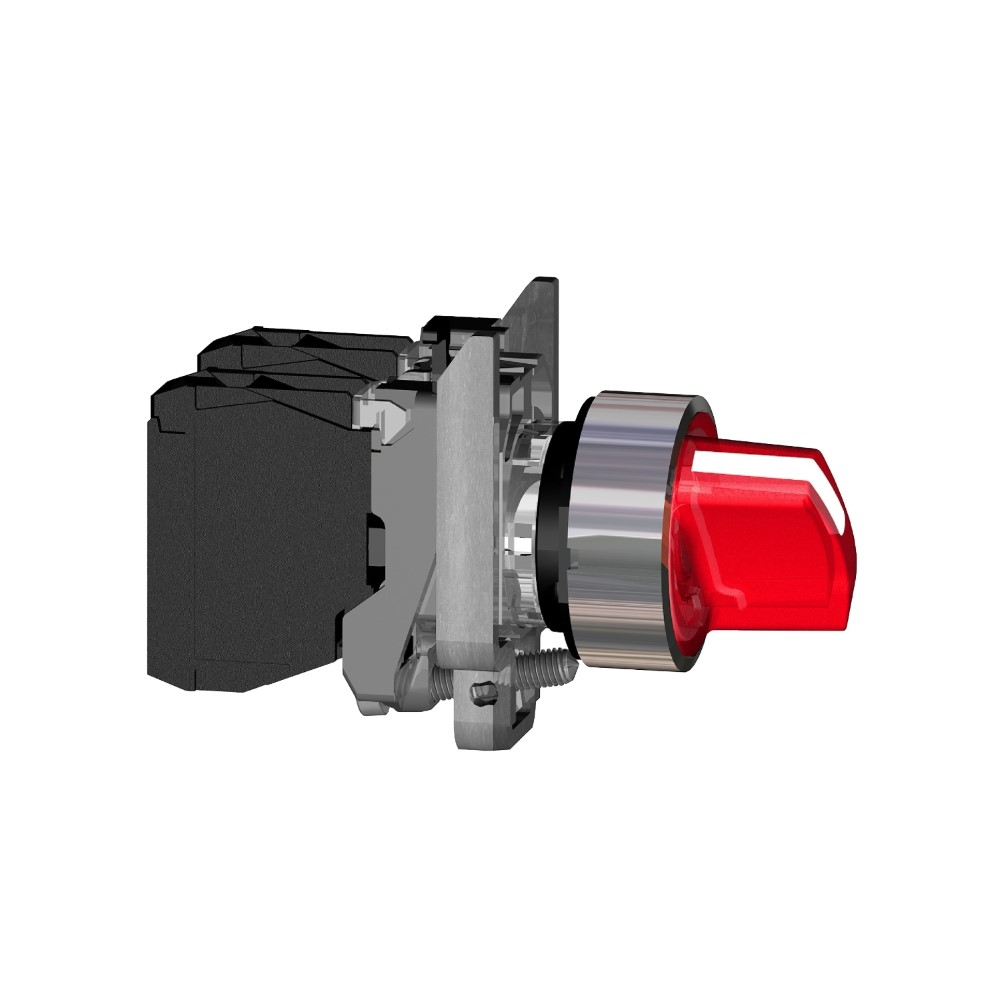 SchneiderSchneider XB4BK134M5 Kırmızı Eksiksiz Işıklı Mandal Buton Ø22 3 Konumlu Sabit 1Na+1Nk 230V
