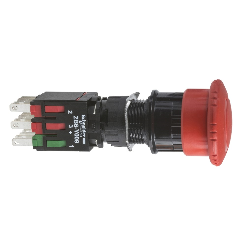 SchneiderSchneider XB6AS8349B Kırmızı Ø30 Acil Durd Basm Düğ Ø16 Tetik Mandall Döndürl Serb Bırakılan 1Na+2Nk