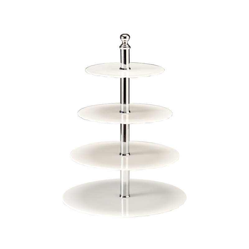 4 Katlı Polycarbonat Pasta Standı-Beyaz-Şeffaf