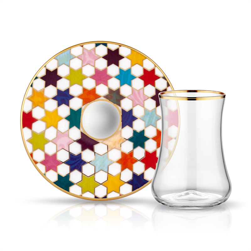 Dervish Çay Seti 6'Lı Star Beyaz Parlak Altın