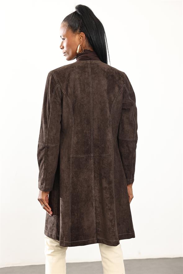 Acı Kahve Atkı Detaylı Süet Ceket 