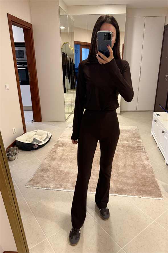 Acı Kahve Beli Büzdürmeli Modal Görünümlü Takım 220600