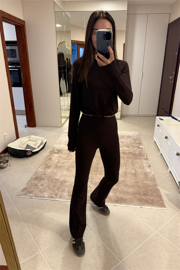 Acı Kahve Beli Büzdürmeli Modal Görünümlü Takım 220600