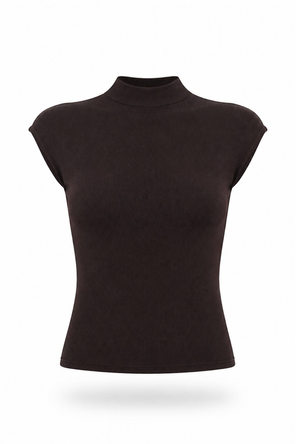 Acı Kahve Dik Yaka Basic Tişört 11040