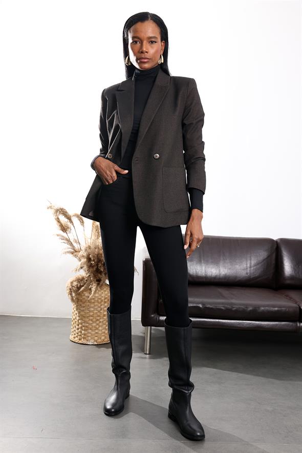 Acı Kahve Kemerli Kruvaze Binici Ceket 17184