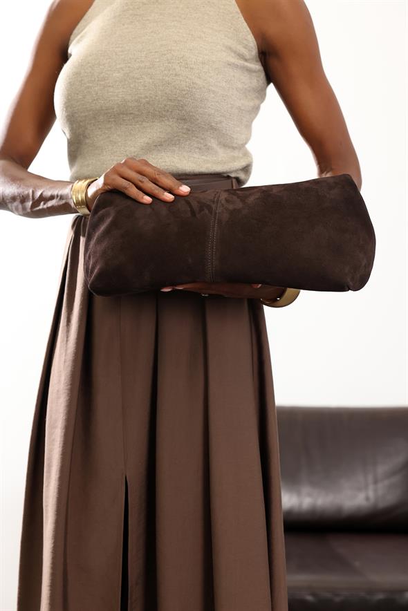 Acı Kahve Paris Süet Clutch Çanta 7981