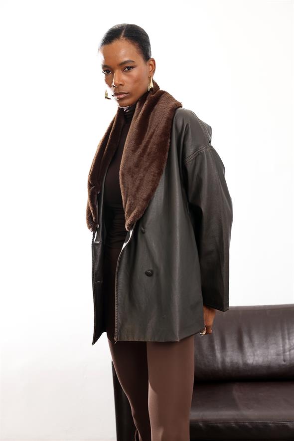 Acı Kahve Şal Yaka Deri Mont 99808