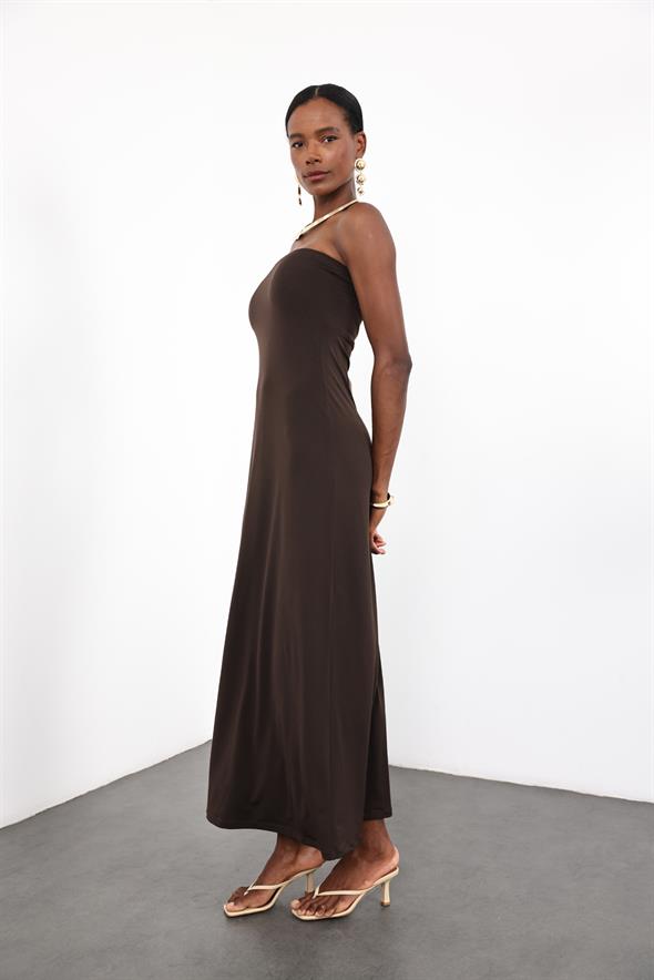 Acı Kahve Straplez Bodycon Elbise 