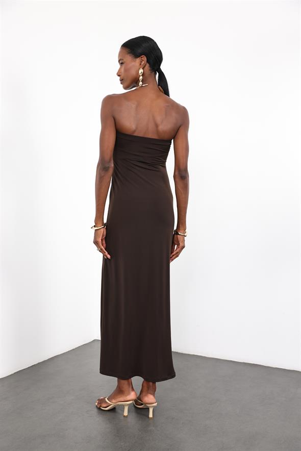 Acı Kahve Straplez Bodycon Elbise 