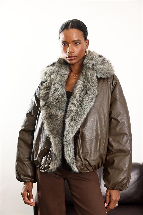 Acı Kahve Yakası Kürklü Mont D99777