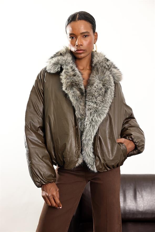 Acı Kahve Yakası Kürklü Mont D99777