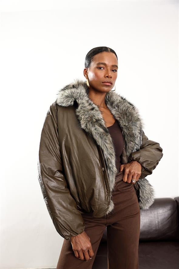 Acı Kahve Yakası Kürklü Mont D99777