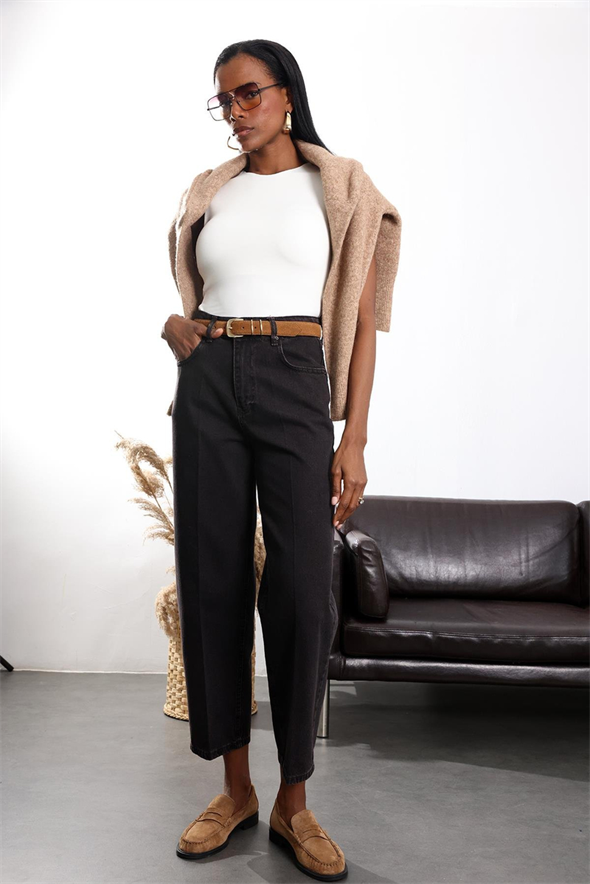 Acı Kahve Yüksek Bel Baggy Jean 3004