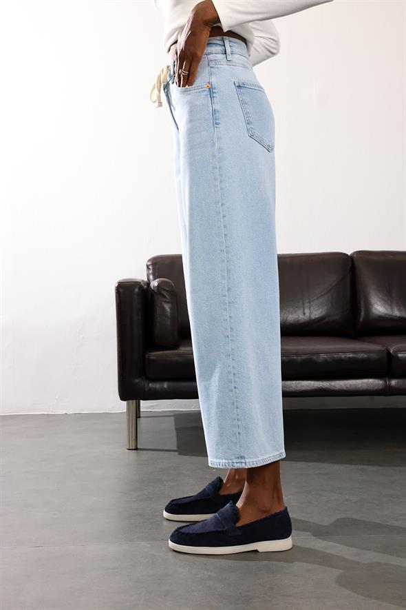 Açık Mavi Beli İpli Rahat Pantolon 