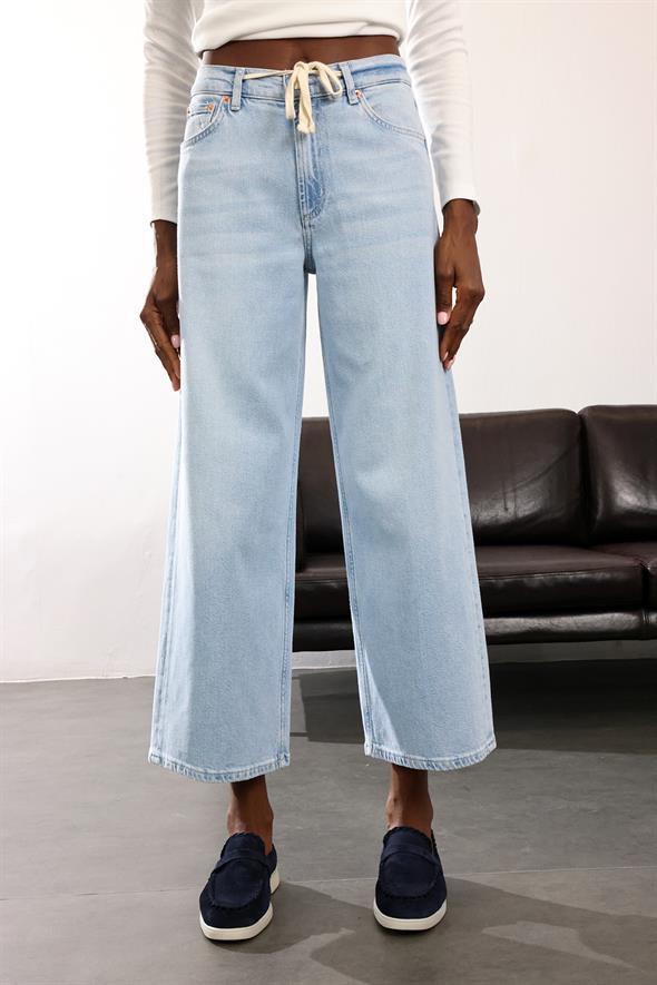 Açık Mavi Beli İpli Rahat Pantolon 