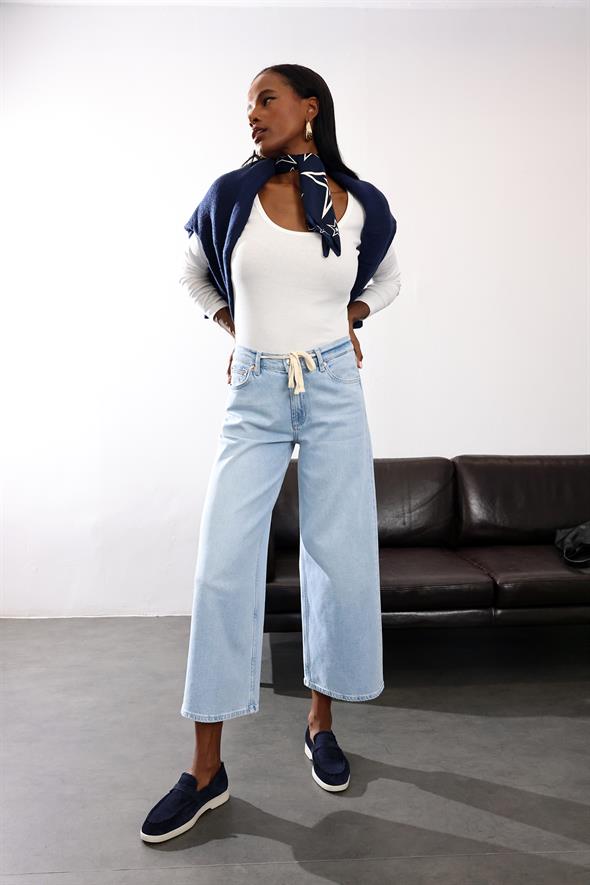 Açık Mavi Beli İpli Rahat Pantolon 