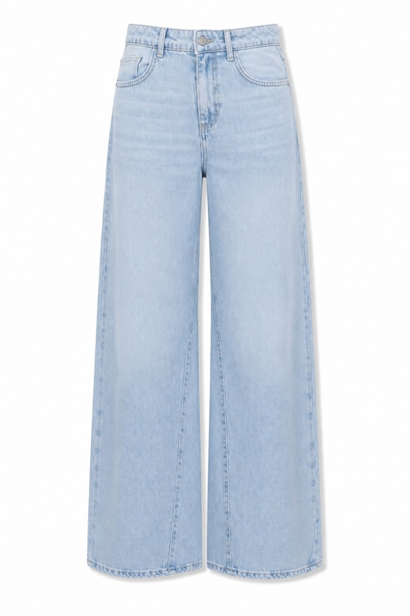 Açık Mavi Dikiş Detaylı Wide Leg Jean 