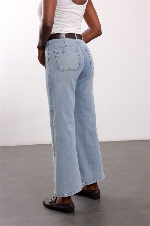 Açık Mavi Full Likralı Flare Jean 