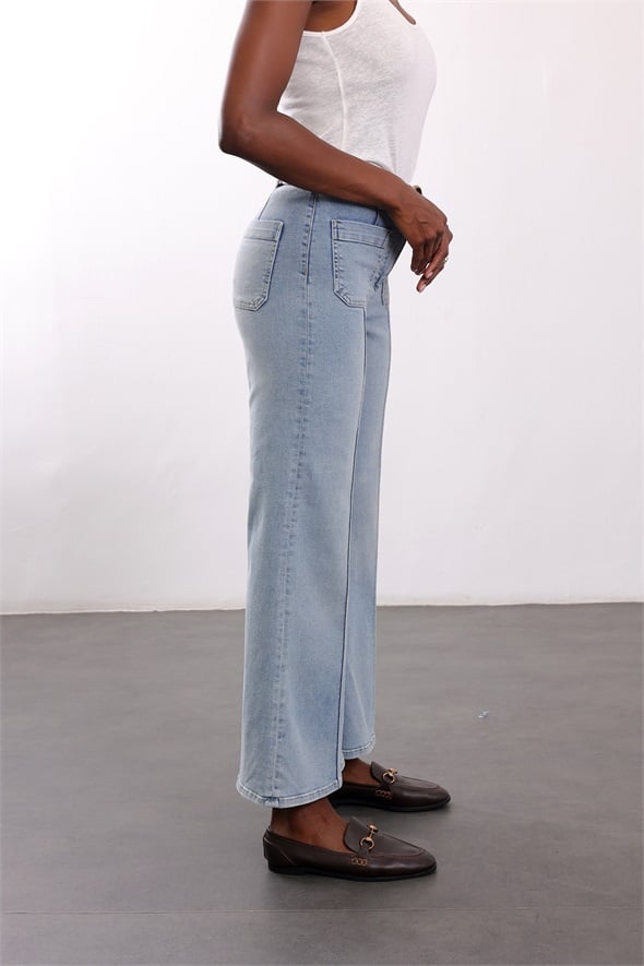 Açık Mavi Full Likralı Flare Jean 