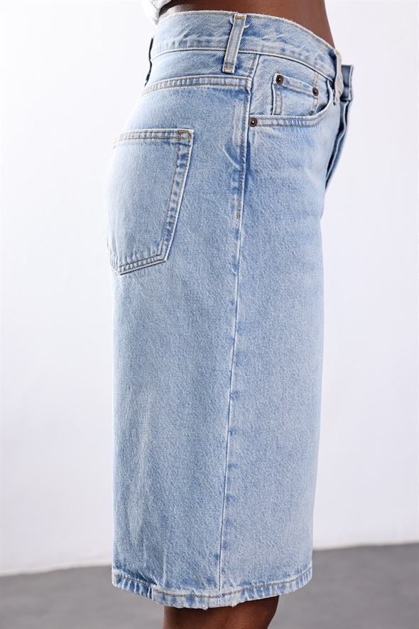 Açık Mavi Geniş Paçalı Denim Şort 
