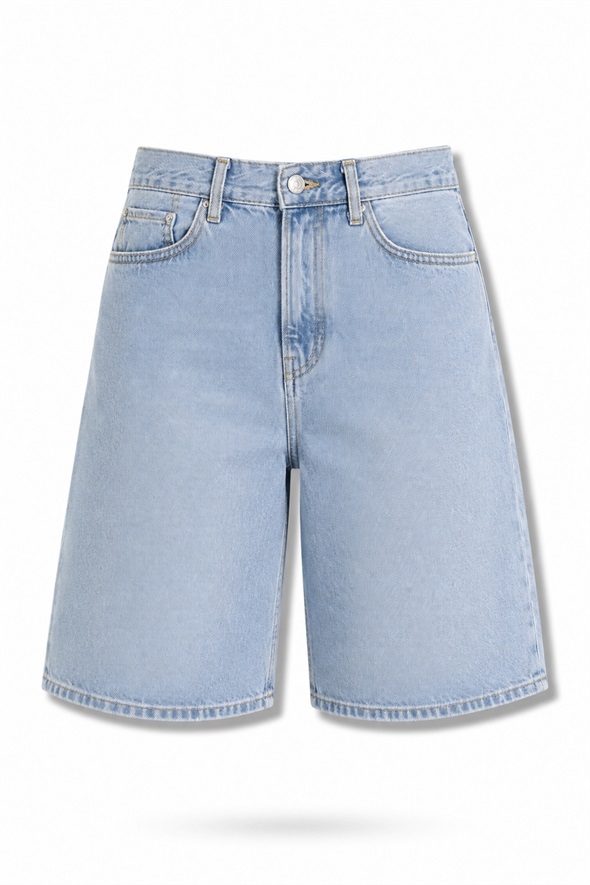 Açık Mavi Geniş Paçalı Denim Şort 