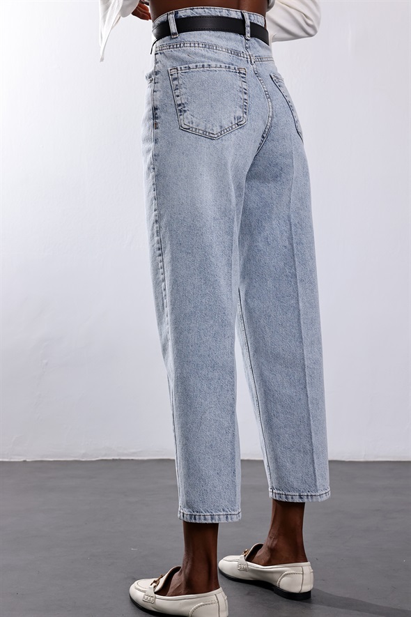 Açık Mavi Kemerli Baggy Jean 3010