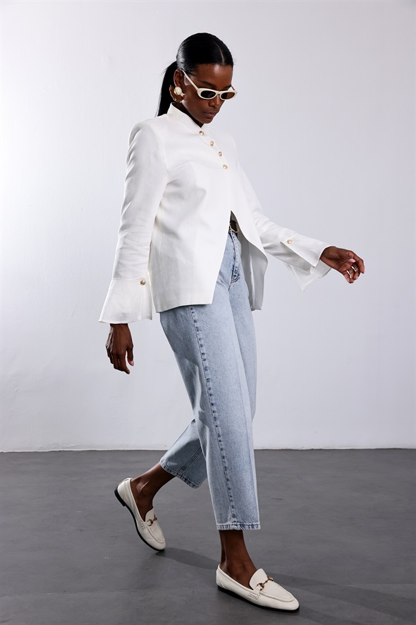 Açık Mavi Kemerli Baggy Jean 3010