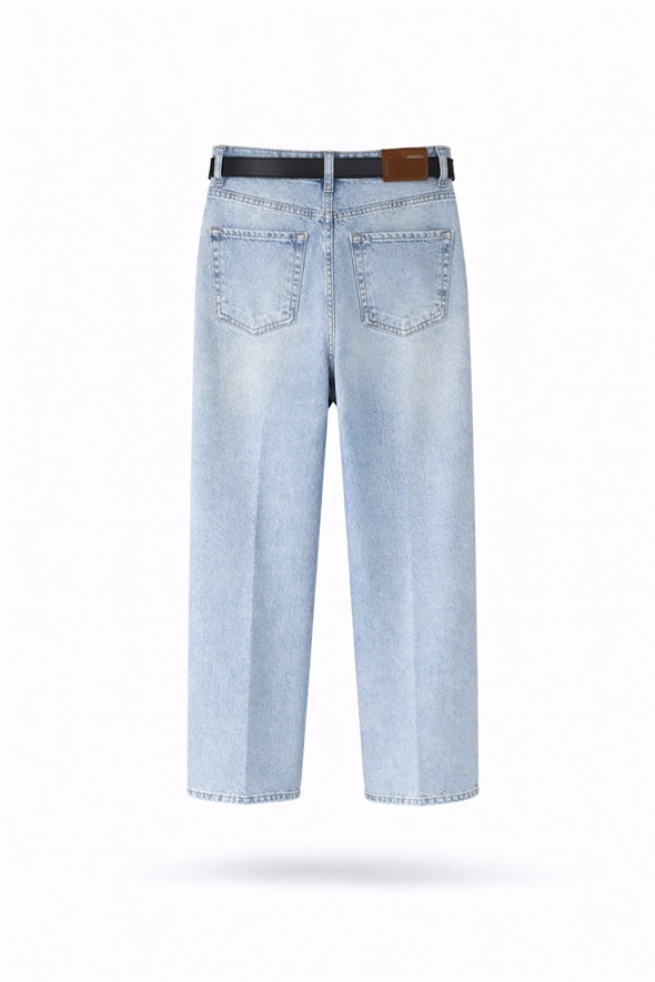 Açık Mavi Kemerli Baggy Jean 3010