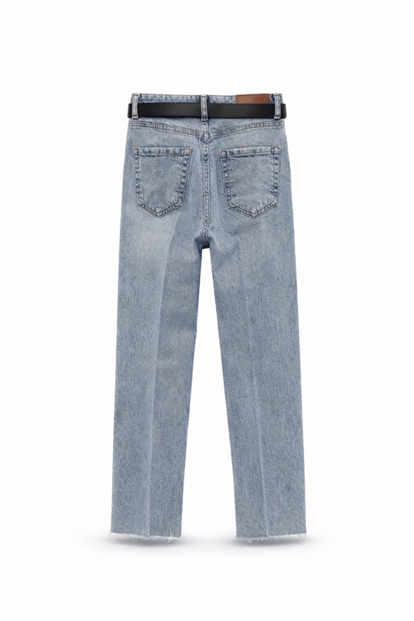 Açık Mavi Kemerli Likralı Boyfit Jean 2004