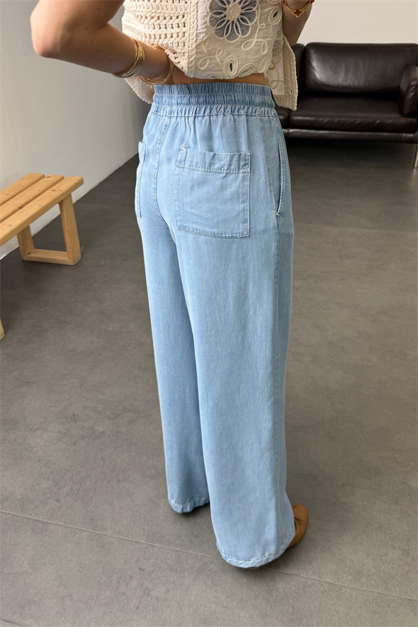 Açık Mavi Lyocell Wide Leg Jean 