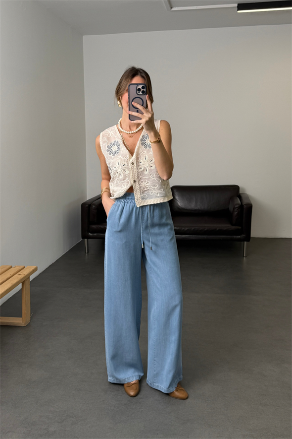 Açık Mavi Lyocell Wide Leg Jean 
