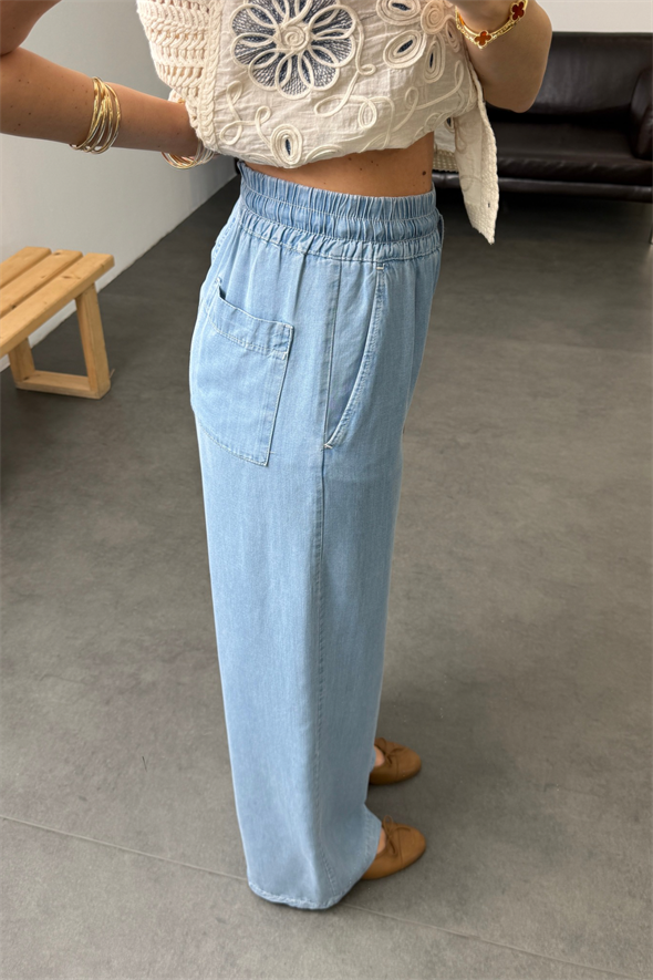 Açık Mavi Lyocell Wide Leg Jean 