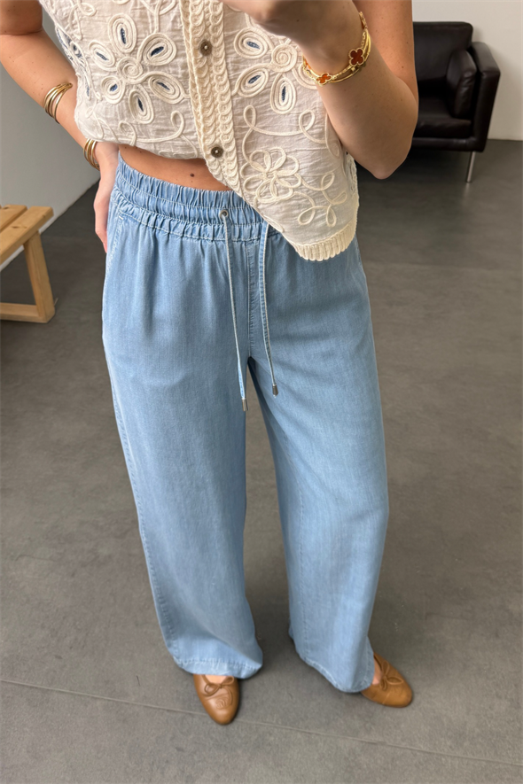 Açık Mavi Lyocell Wide Leg Jean 