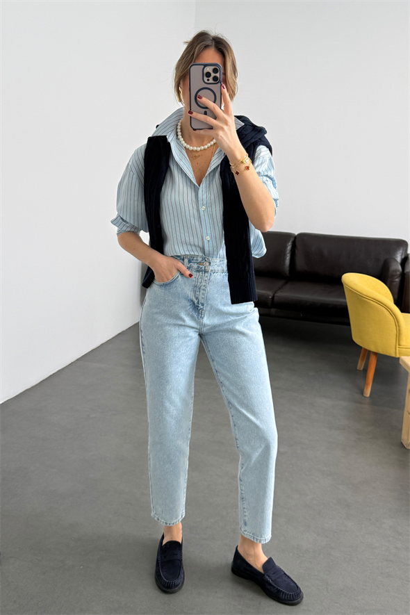 Açık Mavi Mom Fit Jean 