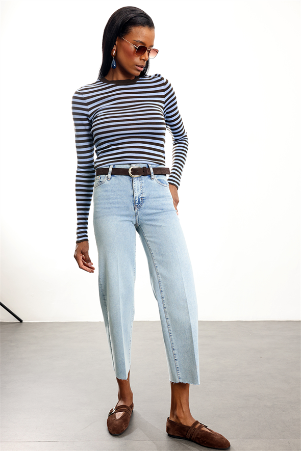 Açık Mavi Palazzo Cropped Jean 