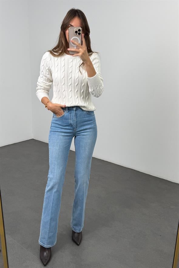 Açık Mavi Yüksek Bel Flare Jean