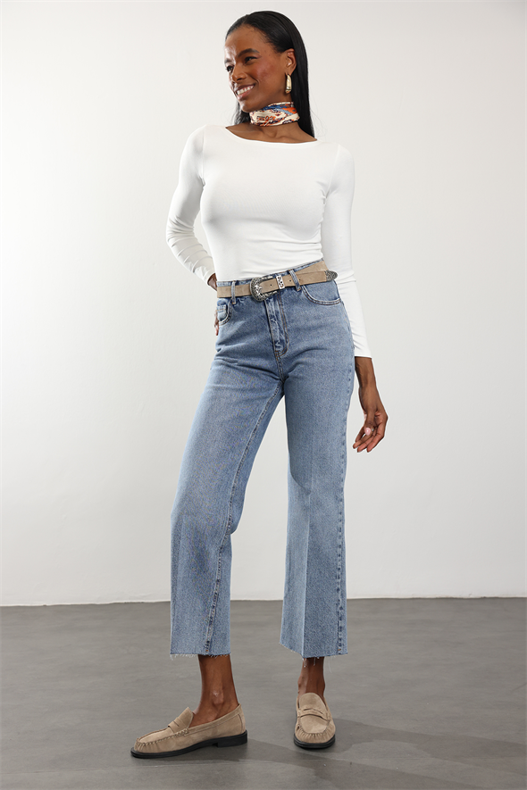 Açık Mavi Yüksek Bel Mini Flare Jean 2005