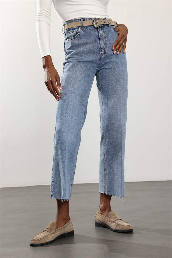 Açık Mavi Yüksek Bel Mini Flare Jean 2005