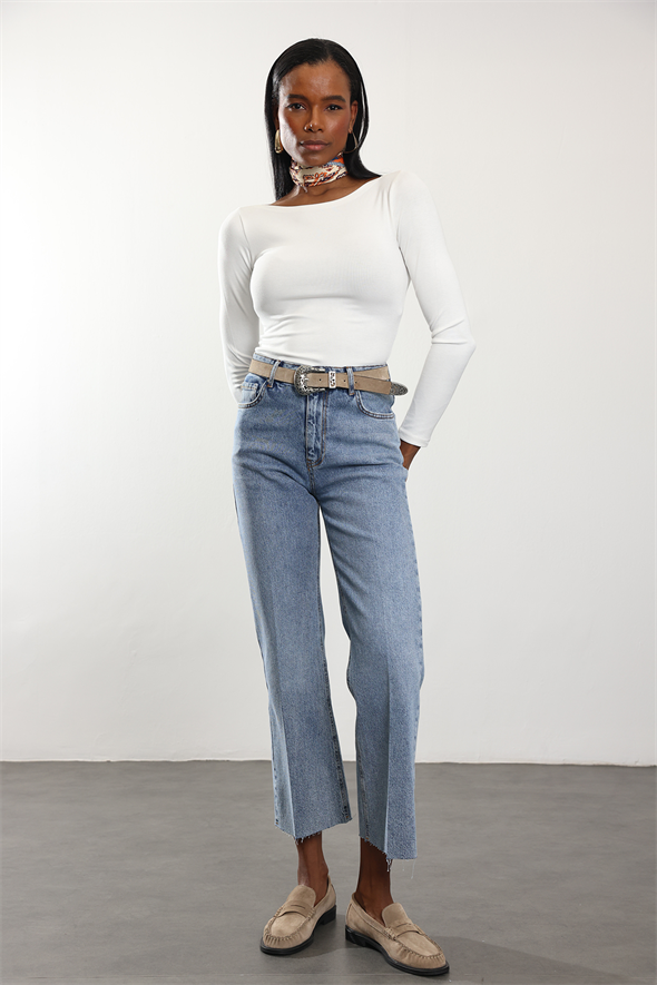 Açık Mavi Yüksek Bel Mini Flare Jean 2005