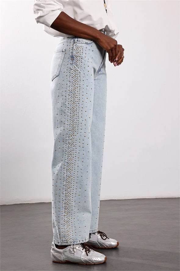 Açık Mavi Zımbalı Straight Fit Jean 8432
