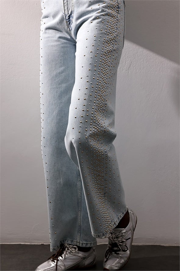 Açık Mavi Zımbalı Straight Fit Jean 8432