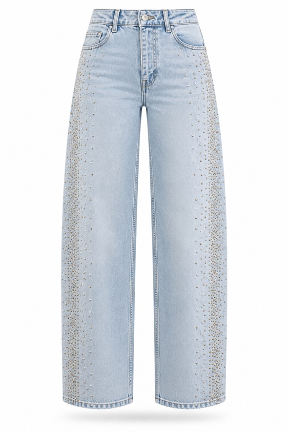 Açık Mavi Zımbalı Straight Fit Jean 8432