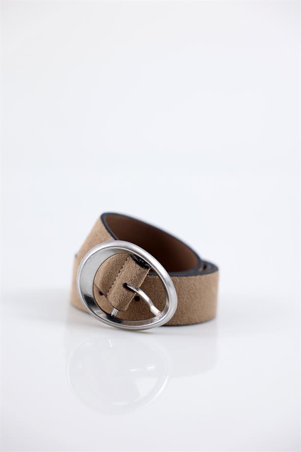 Açık Vizon Oval Tokalı Süet Kemer 