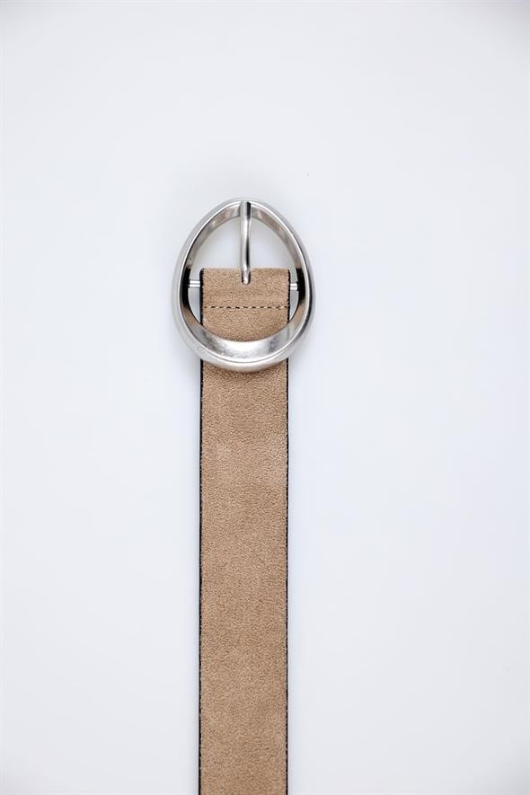 Açık Vizon Oval Tokalı Süet Kemer 