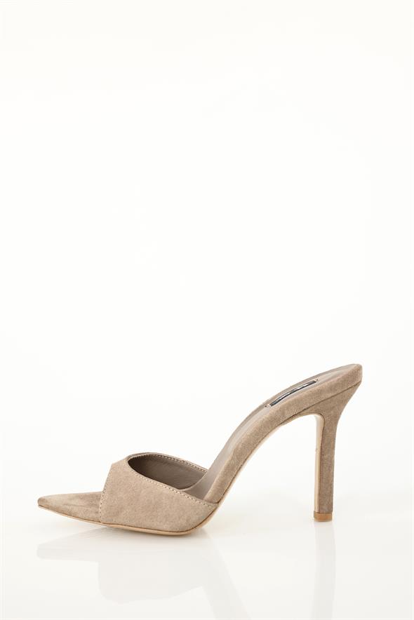 Açık Vizon Sivri Burun Topuklu Terlik 25157