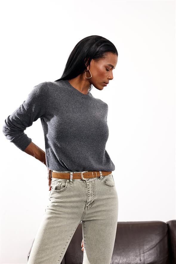 Antrasit Bisiklet Yaka Kaşmir Basic Triko 