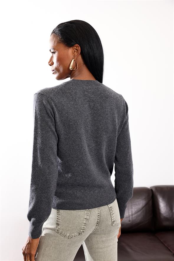 Antrasit Bisiklet Yaka Kaşmir Basic Triko 