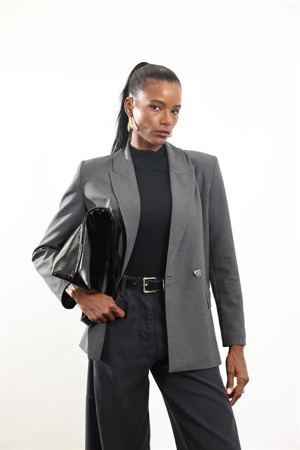 Antrasit Çift Düğmeli Blazer Ceket 17165