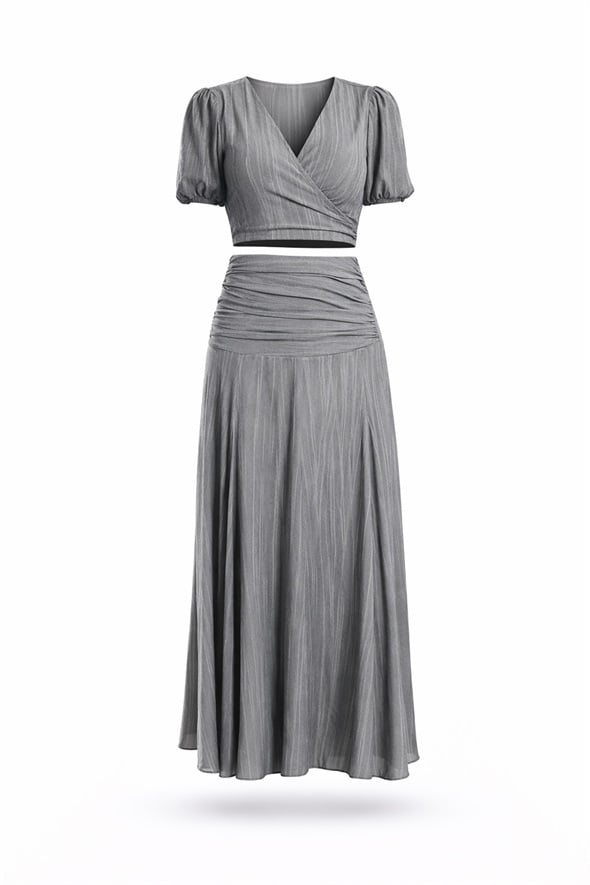 Antrasit Crop Bluz Etek Takım 0865